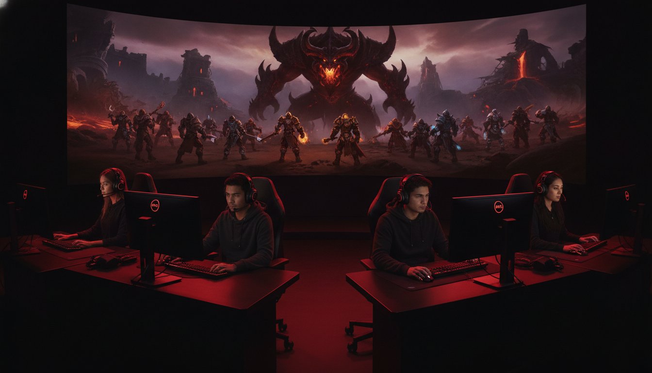 Four members of The Syndicate gaming together during an organized World of Warcraft guild raid