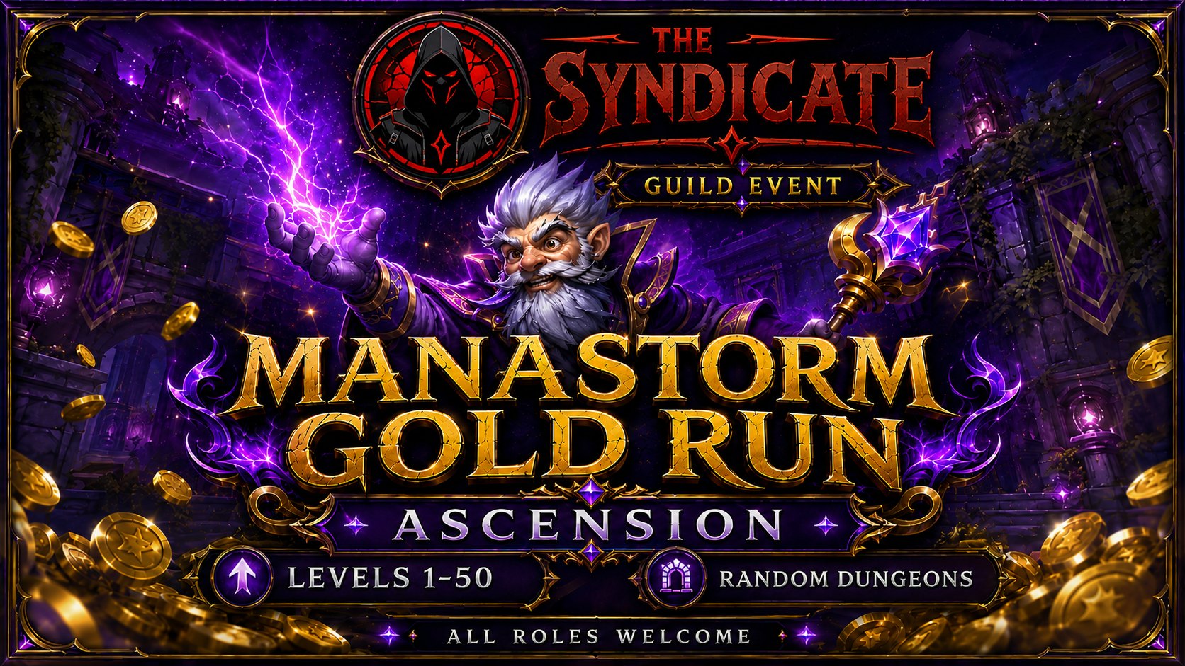 The Syndicate Manastorm Gold Run guild event banner
